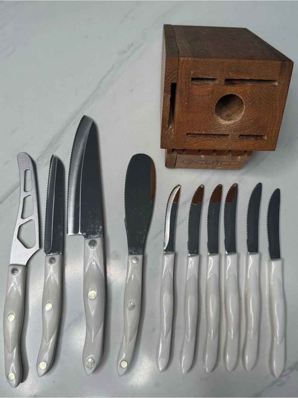 Cutco Pearl White Knife Set 11-Piece Set w/Wooden Block Holder Sharp
